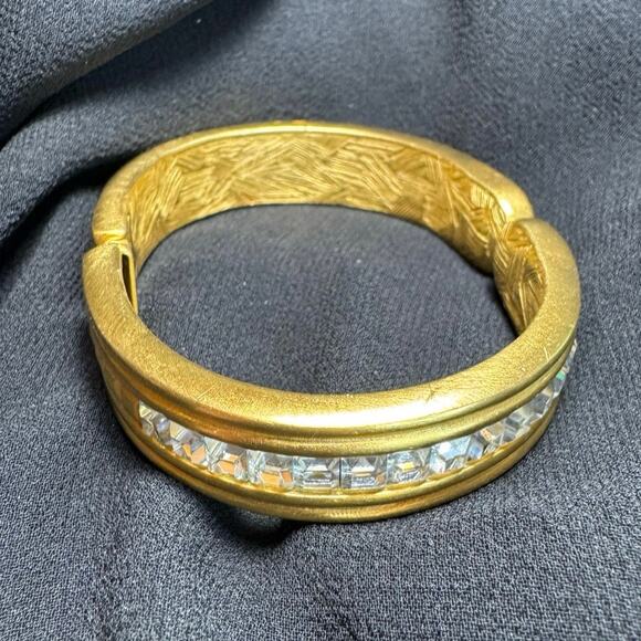 Vintage Givenchy Gold-Tone Cuff Bracelet w/ Purple & Clear Crystals - Picture 8 of 10